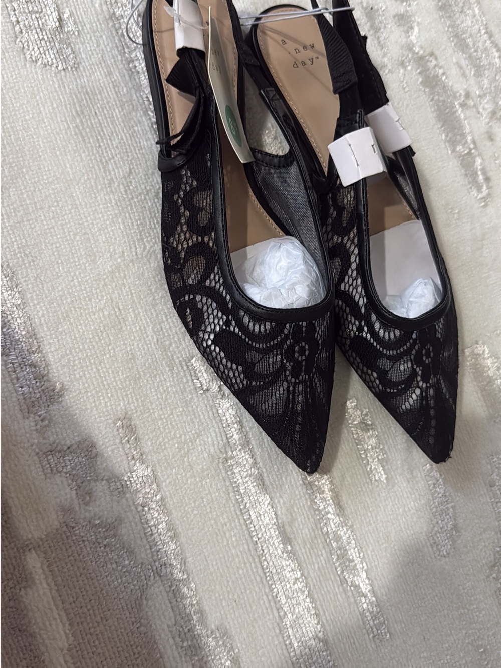 a new day Black Lace Pointed Toe Slingback Flats